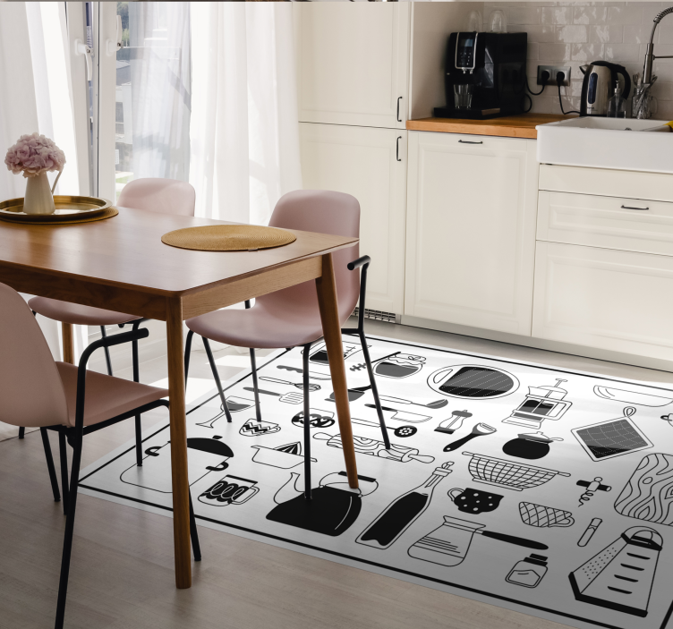 Black and white kitchen vinyl floor - TenStickers