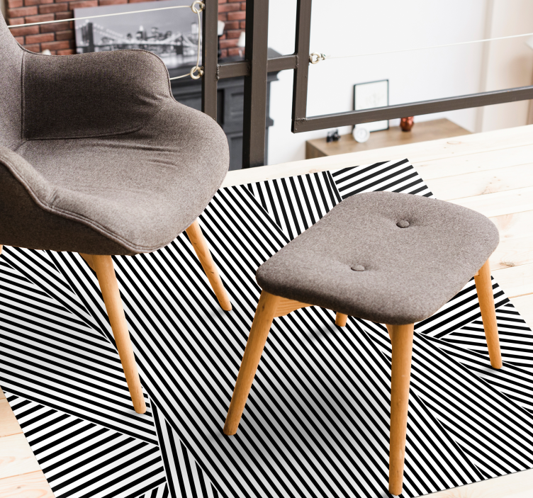 Black white striped vinyl rug for living room - TenStickers