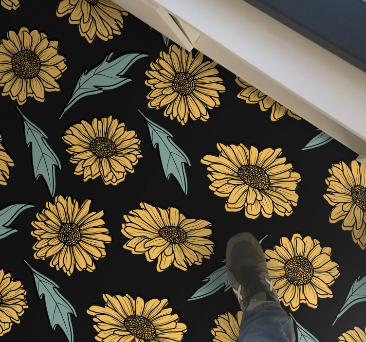 Black background sunflowers floral rug - TenStickers