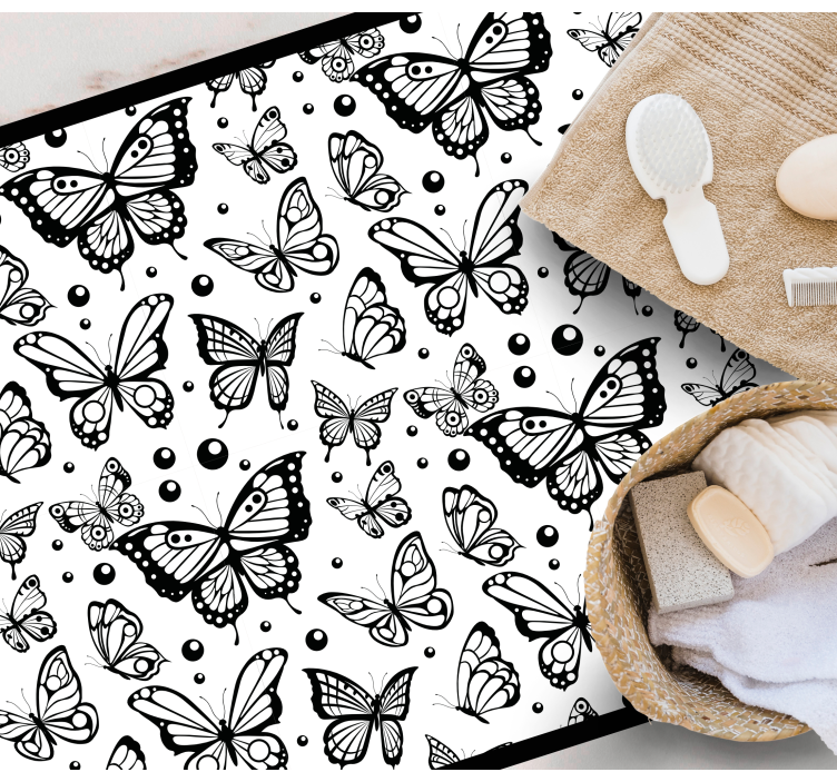 Black Butterfly Pattern flower vinyl rug - TenStickers