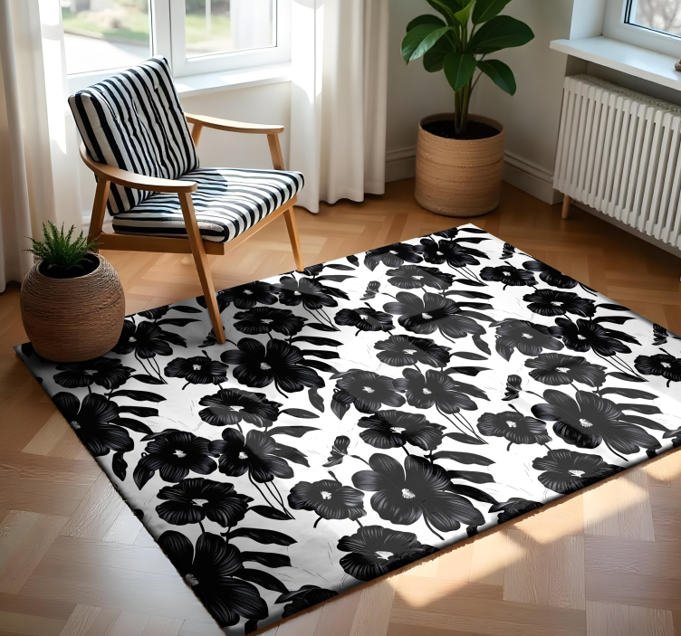 black poppy flower vinyl rug - TenStickers