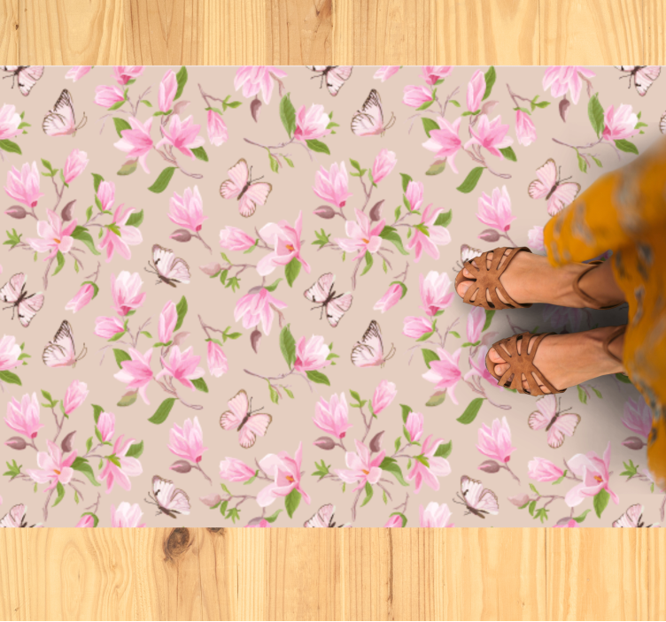 Blossoming Butterfly Theme flower vinyl rug - TenStickers