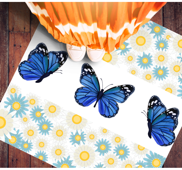 Blue butterflies flower vinyl rug - TenStickers