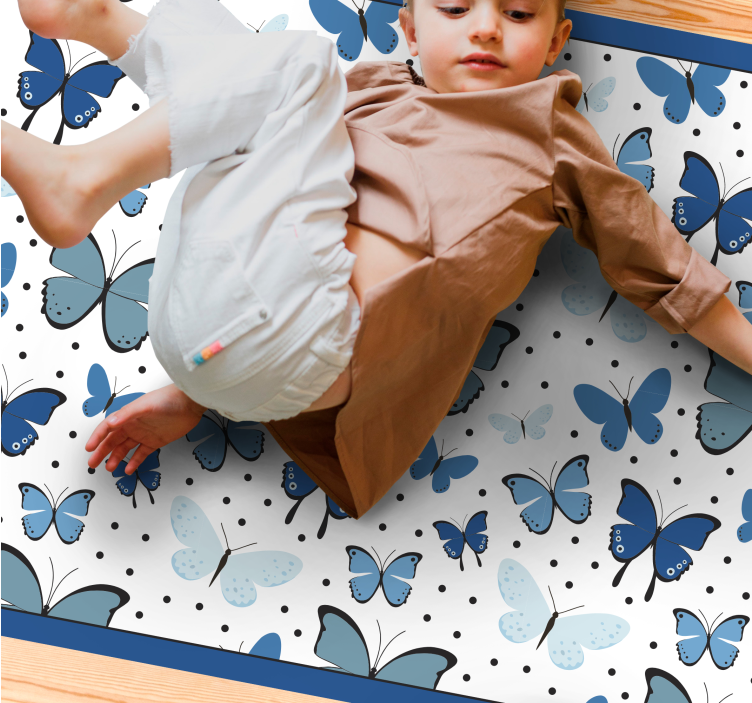 Blue butterfly pattern flower vinyl rug - TenStickers