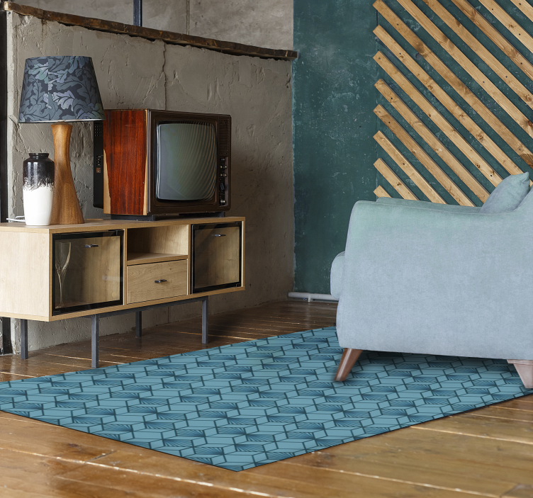 Blue cube geometric vinyl rug - TenStickers