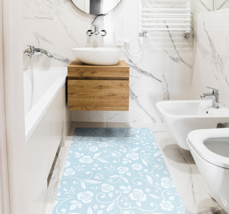 Blue flower ornament floral rug - TenStickers