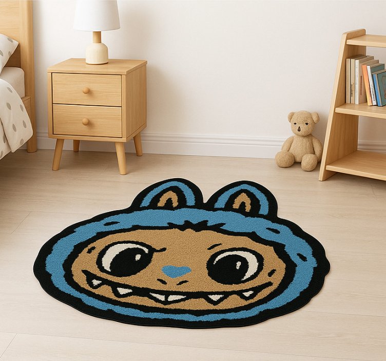 Blue Labubu design vinyl rug - TenStickers