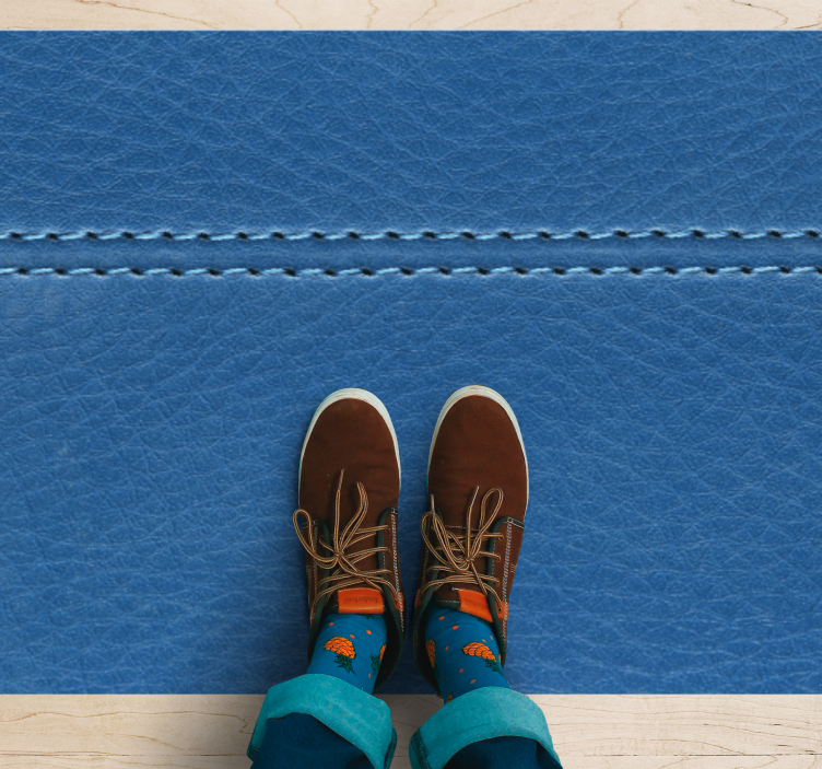 Blue Leather Stitching wood vinyl rug - TenStickers