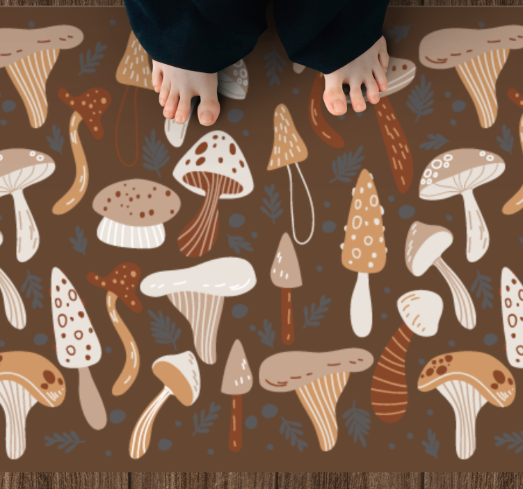 Brown mushroom pattern floral rug - TenStickers