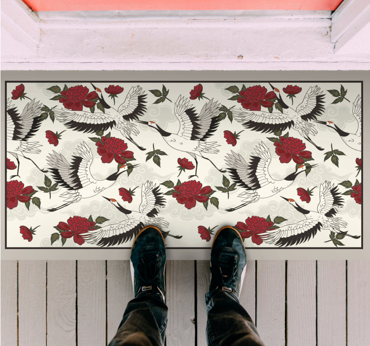 Calming earth tones bird pattern floral rug - TenStickers