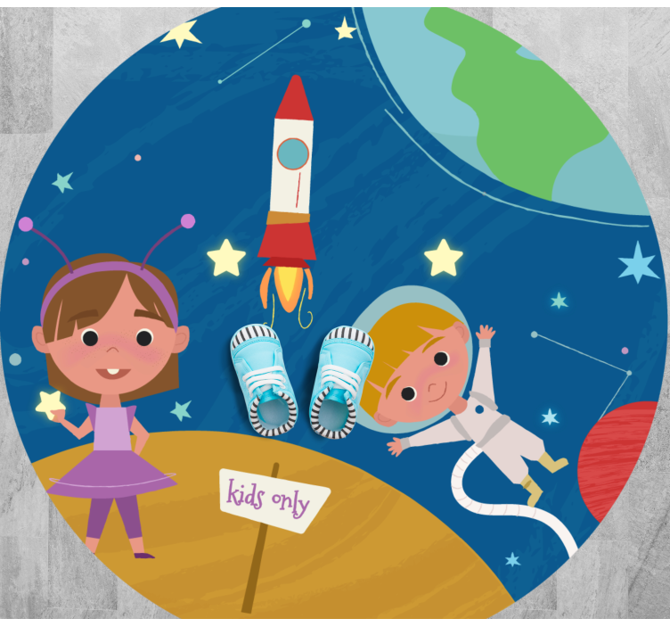 Cartoon children playing in space star rug - TenStickers