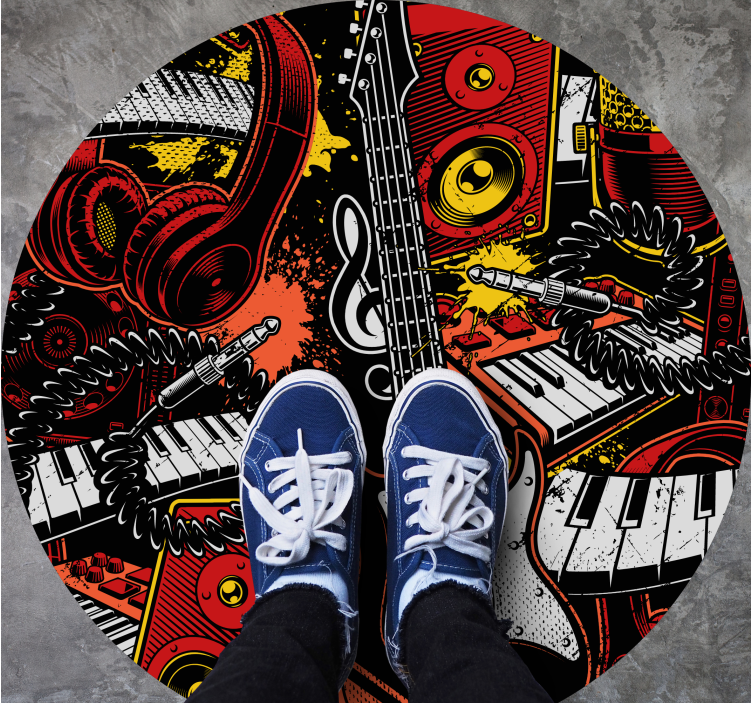 Cartoon musical instrument pattern circular rug - TenStickers
