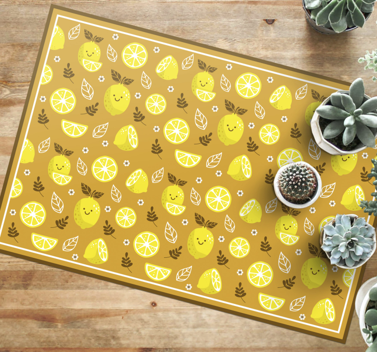 Cheerful Lemon Slice kitchen vinyl rug - TenStickers