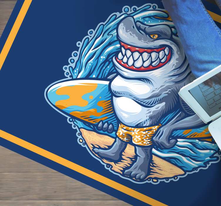 Cheerful Shark Character teenager vinyl rug - TenStickers