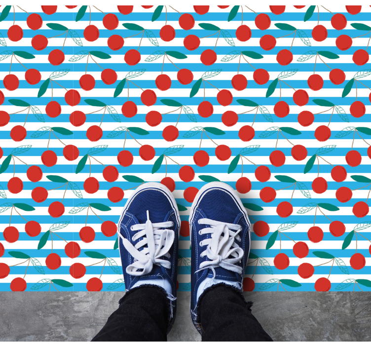 Cherry pattern with blue stripe floor mat - TenStickers