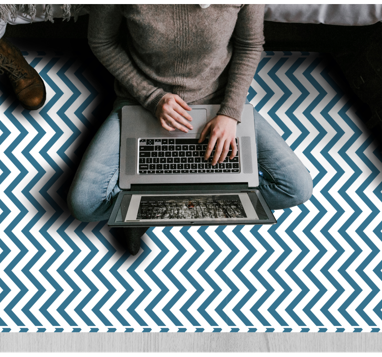 Blue and white chevron style stripes vinyl rug - TenStickers