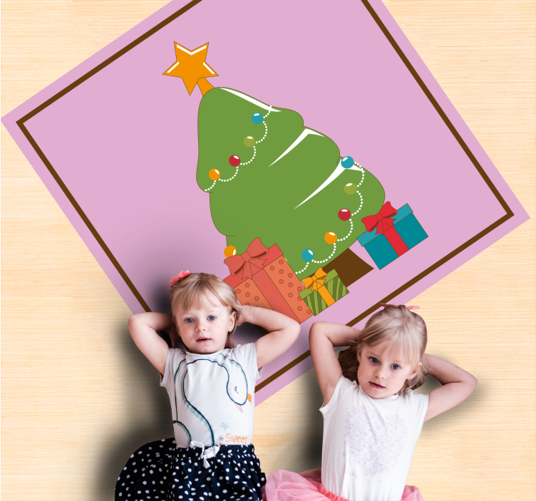 Illustration of a tree with gifts christmas vinyl rug - TenStickers
