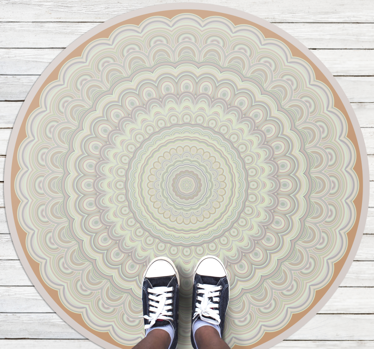 Circular beige mandala mandala vinyl rug - TenStickers