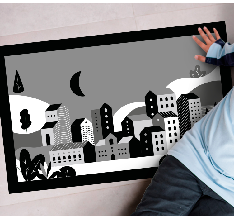 Cityscape Black and White modern vinyl rug - TenStickers