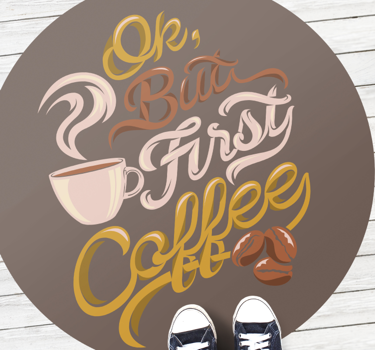 Coffee-Themed Typography custom vinyl rug - TenStickers