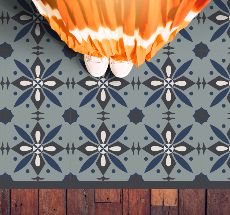 Grey botanical motif tile vinyl rug - TenStickers