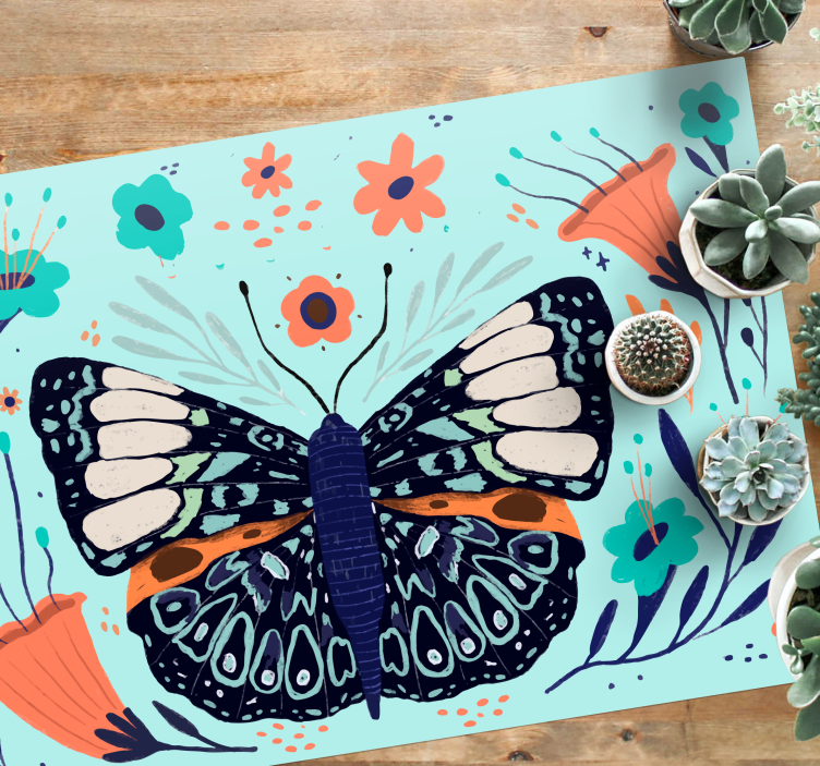 Colorful Butterfly Details flower vinyl rug - TenStickers