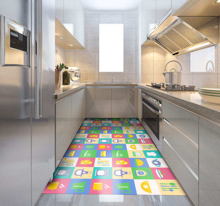 Colorful Kitchen Icons kitchen vinyl rug - TenStickers