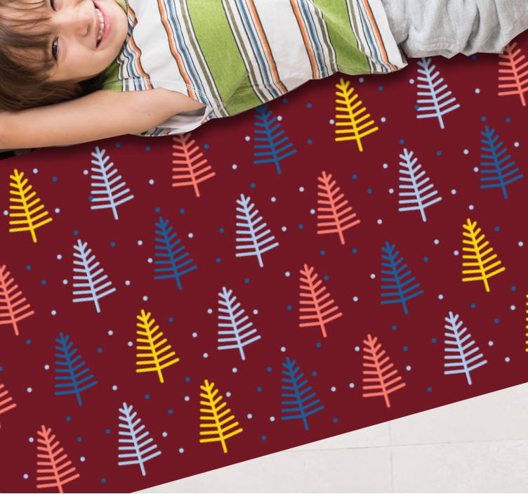 Red colorful trees christmas vinyl rug - TenStickers