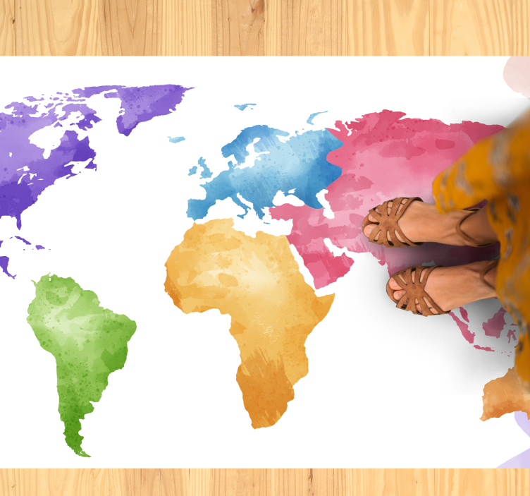 Colorful watercolor worldmap rug - TenStickers