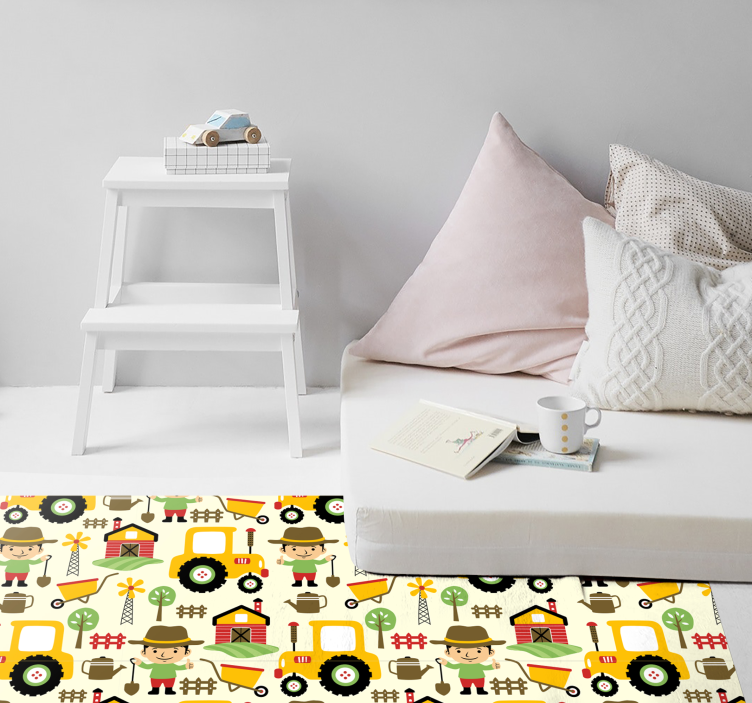 Colourful tractor pattern kids vinyl rug - TenStickers