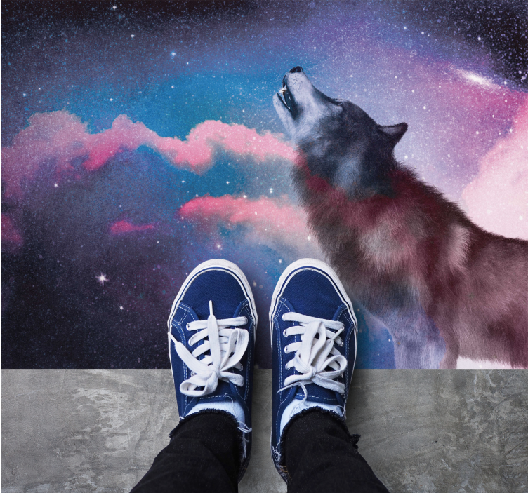 Cosmic wolf howl animal vinyl rug - TenStickers