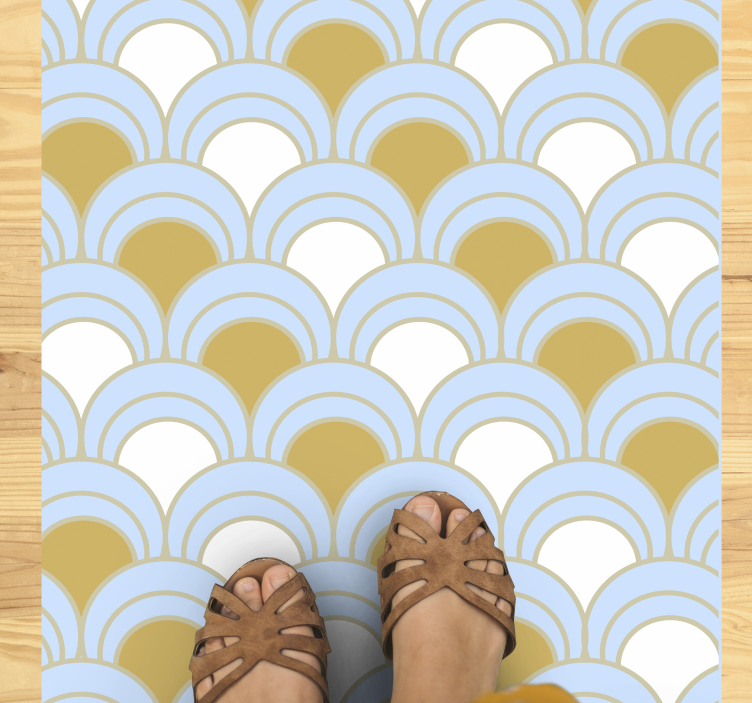 Blue curved pattern geometric vinyl rug - TenStickers