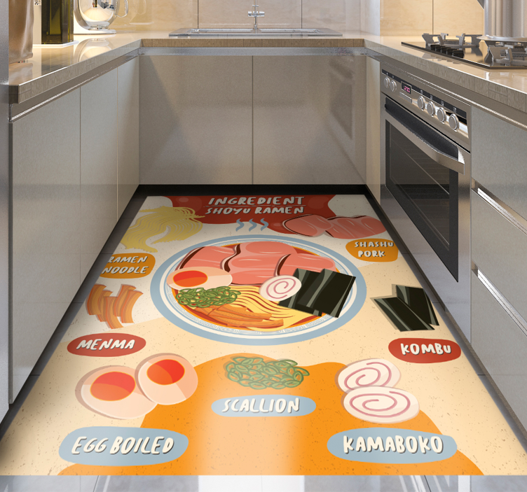 Cute cartoon ramen kitchen floor tiles - TenStickers