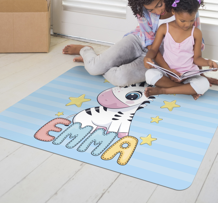 Cute Zebra and Stars with name vinyl rug - TenStickers