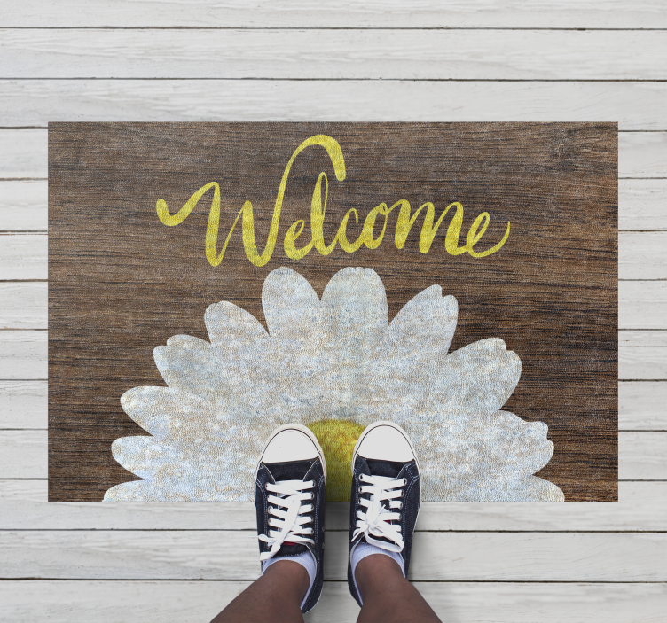 Daisy welcome message entrance hall vinyl rug - TenStickers
