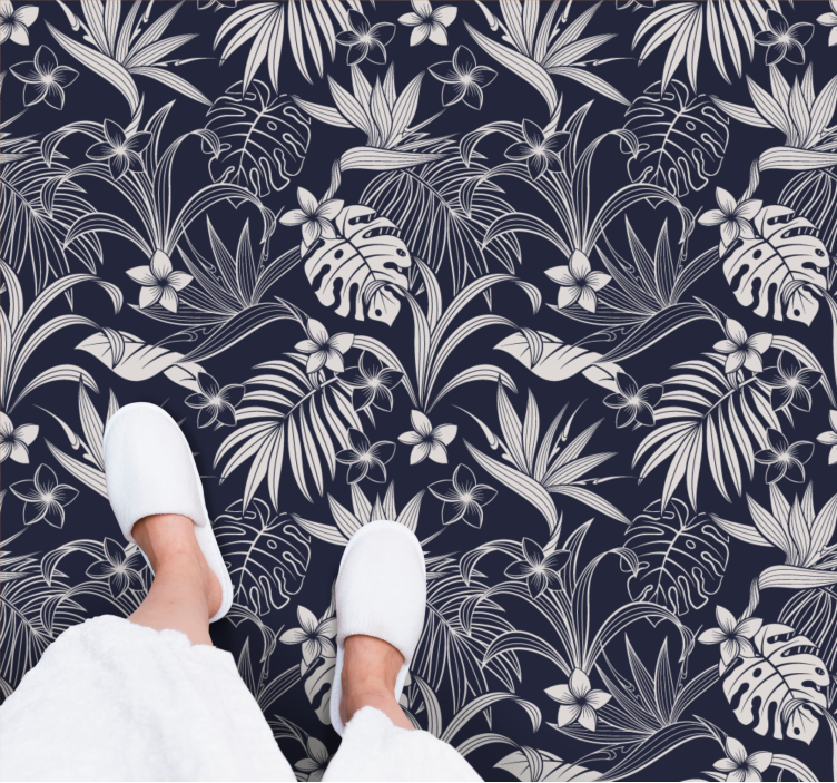 Dark tropical leaves and flowers floral rug - TenStickers