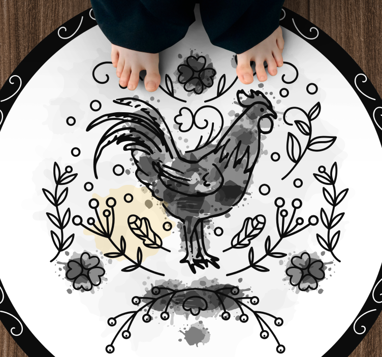 Black rooster sketch animal vinyl rug - TenStickers