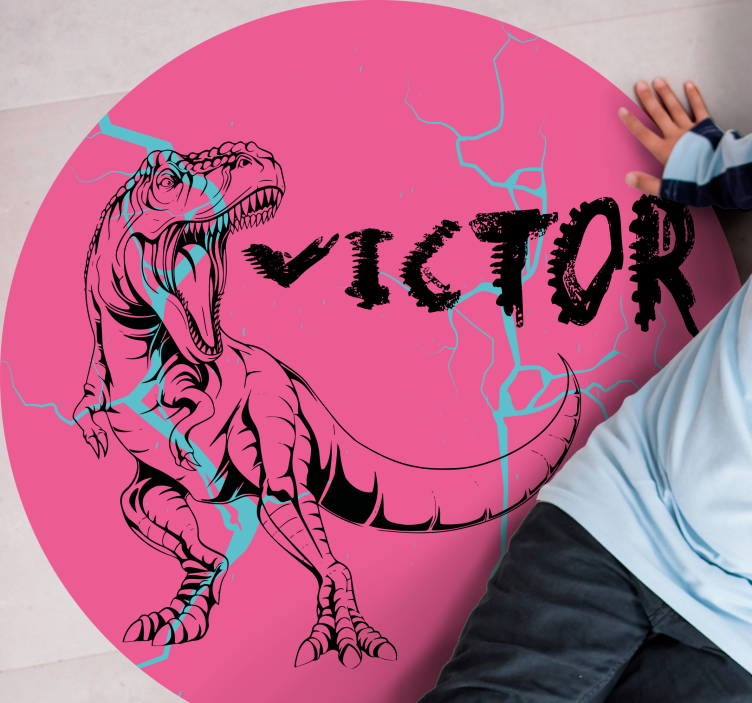 Pink T-Rex with name vinyl rug - TenStickers