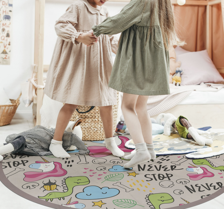 dinosaur unicorn mushroom with texts  custom rug - TenStickers