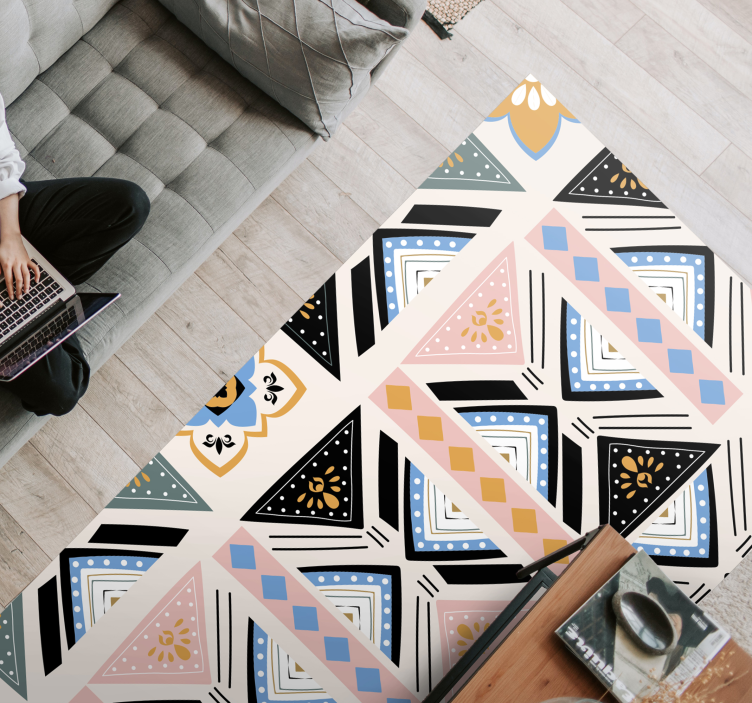 Ethnical black and blue pink mandala vinyl rug - TenStickers