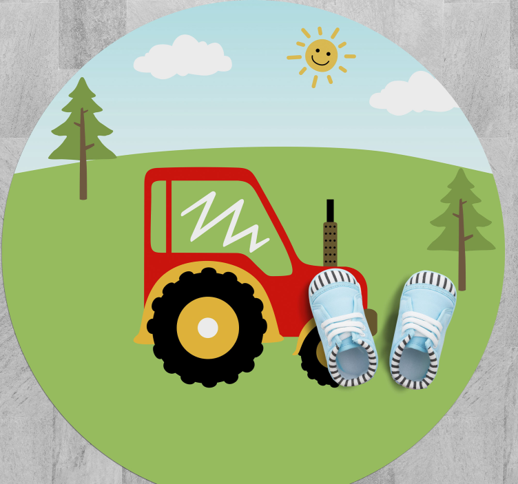 Farm red tractor kids vinyl rug - TenStickers