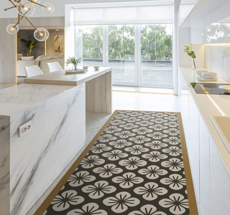 Floor design black floral rug - TenStickers