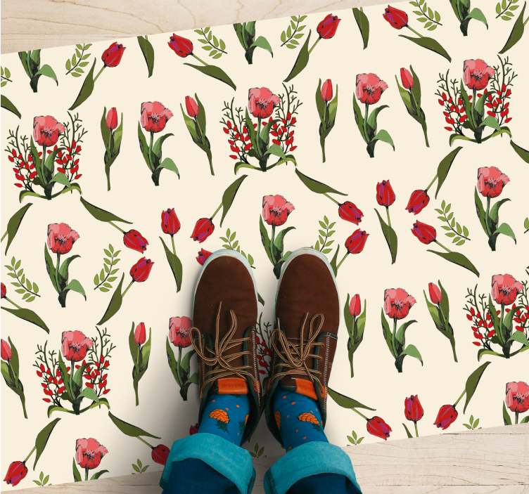 Bloom Motif flower vinyl rug - TenStickers