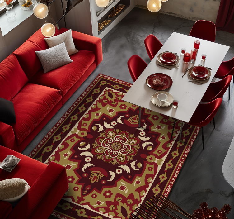 Floral geometric vintage design dining room rug - TenStickers