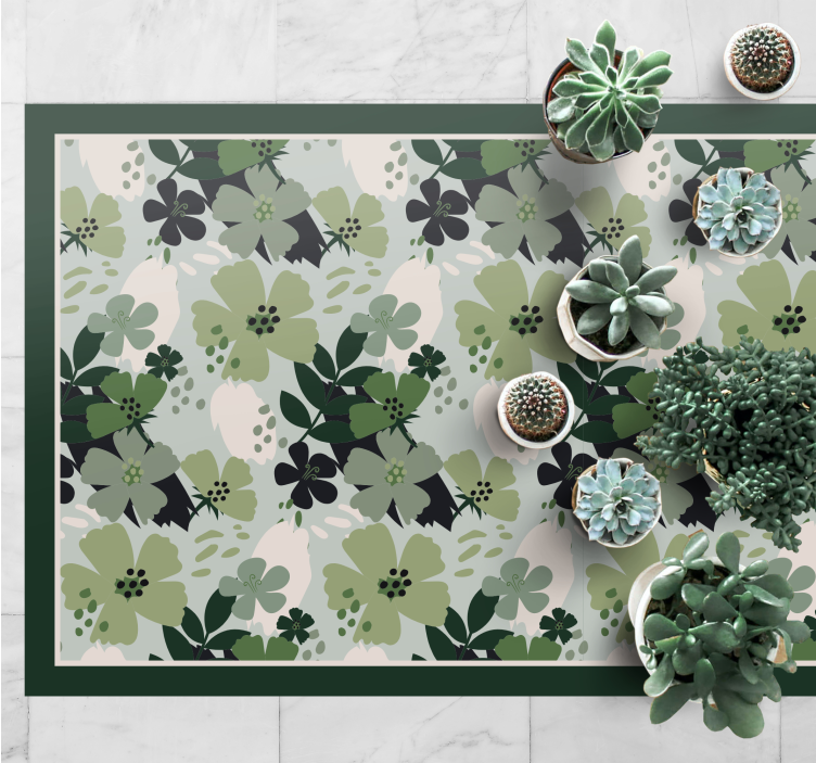Floral Patterned Green flower vinyl rug - TenStickers