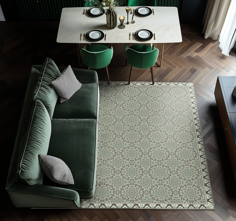 Floral tile pattern dining room rug - TenStickers