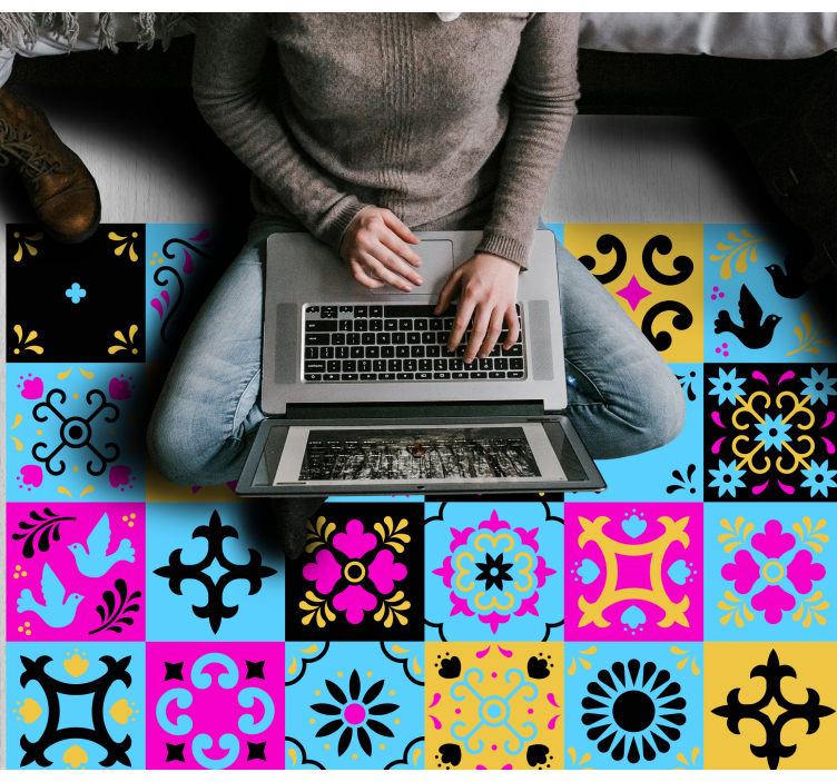 flower colorful tiles kitchen floor tiles - TenStickers