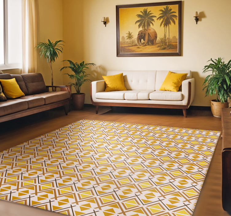 Geometric graphic design yellow vinyl rug - TenStickers