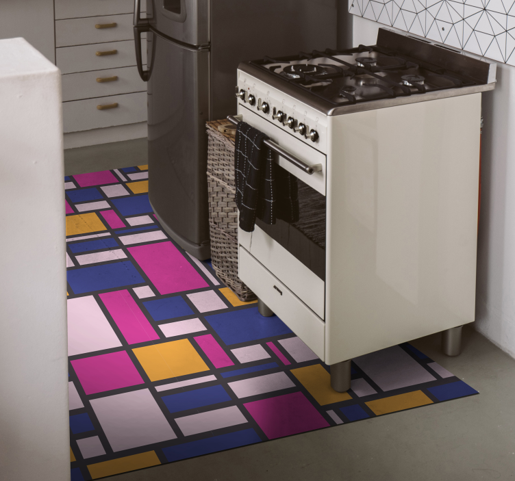Geometric vinyl rug in vibrant color blocks - TenStickers