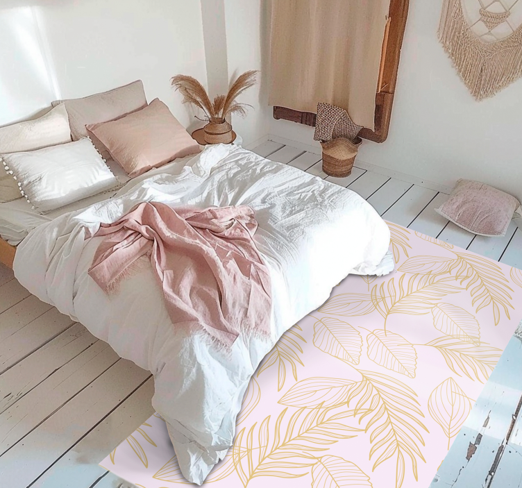 Golden Leaf Pattern Overlay flower vinyl rug - TenStickers